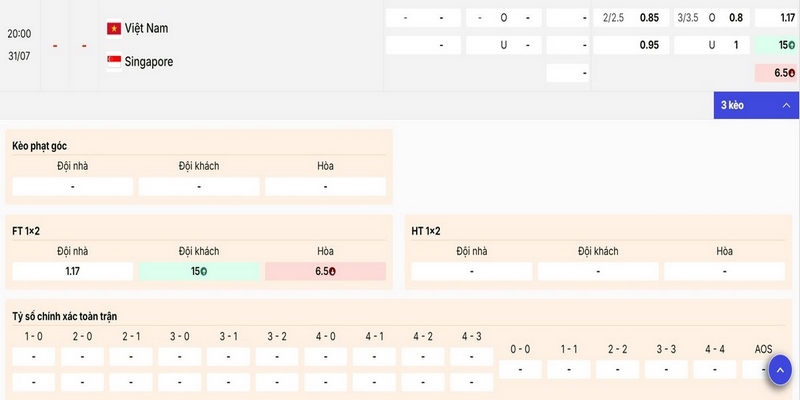 Gợi ý các lựa chọn kèo cược trận Việt Nam vs Singapore